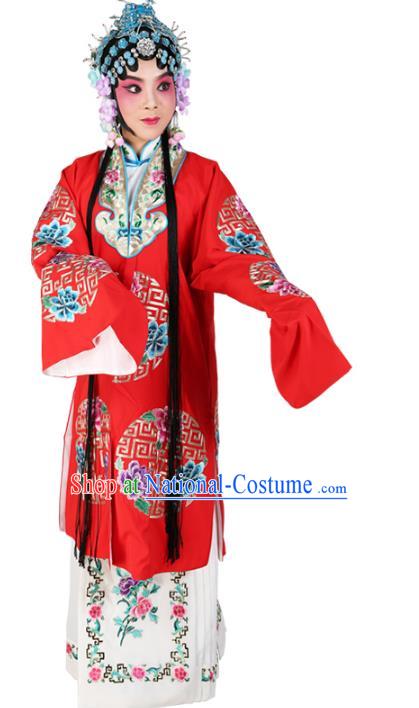 Chinese Beijing Opera Actress Nobility Lady Embroidered Red Costume, China Peking Opera Diva Embroidery Clothing