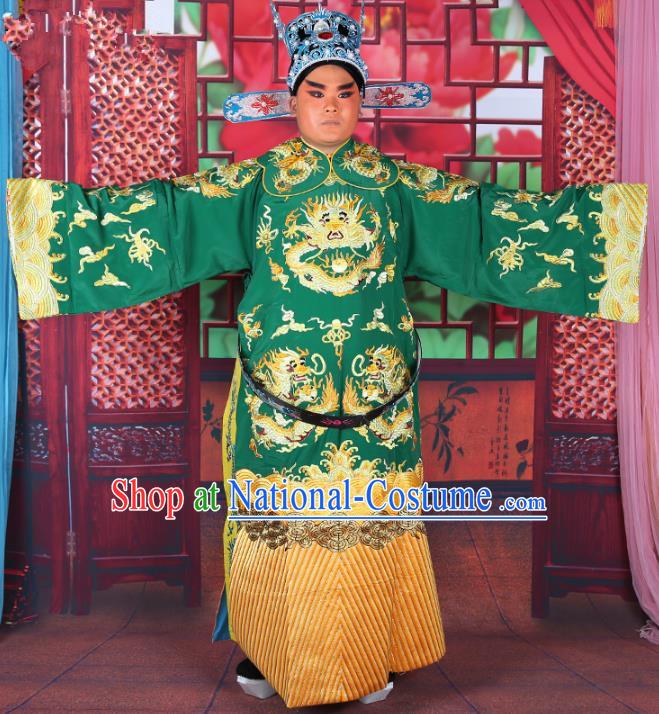 Chinese Beijing Opera Young Men Costume Green Embroidered Robe, China Peking Opera Minister Clothing