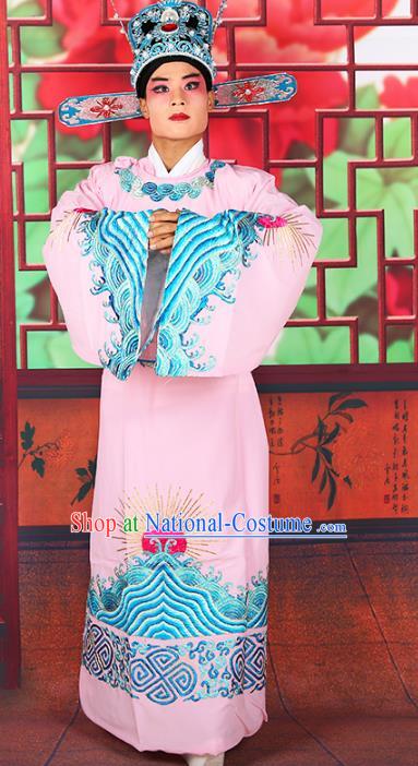 Chinese Beijing Opera Royal Highness Costume Pink Embroidered Robe, China Peking Opera Scholar Embroidery Gwanbok Clothing