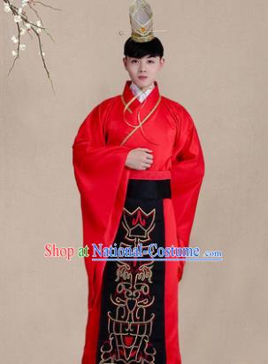 Traditional Chinese Han Dynasty Bridegroom Wedding Costume, China Ancient Minister Embroidered Hanfu Clothing for Men