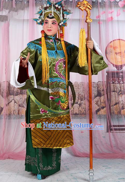 Chinese Beijing Opera Old Women Costume Green Embroidered Robe, China Peking Opera Pantaloon Embroidery Clothing