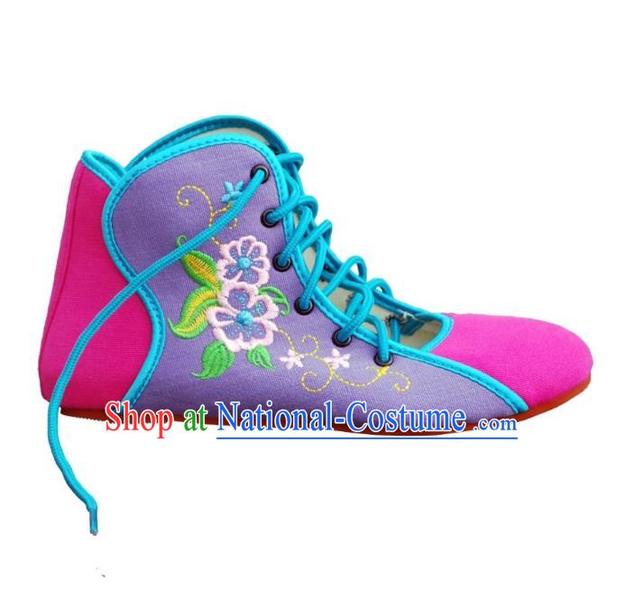 Traditional Chinese National Bride Purple Embroidered Shoes, China Handmade Embroidery Flowers Plimsolls for Women