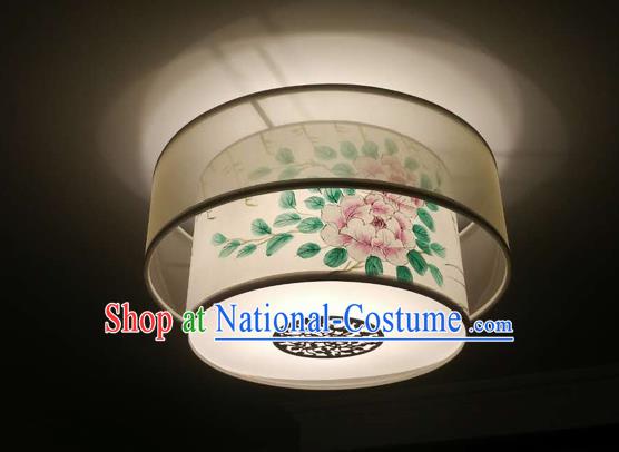 Traditional Chinese Handmade Sheepskin Painting Peony Palace Lantern China Ceiling Palace Lamp