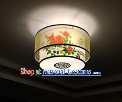 Traditional Chinese Handmade Sheepskin Painting Red Flowers Palace Lantern China Ceiling Palace Lamp