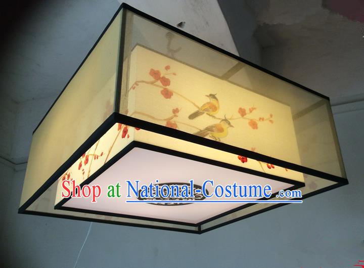 Traditional Chinese Handmade Sheepskin Painting Magpie Wintersweet Palace Lantern China Ceiling Square Palace Lamp