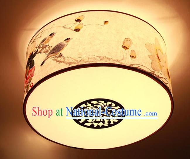 Traditional Chinese Handmade Painting Mangnolia Sheepskin Palace Lantern China Ceiling Palace Lamp