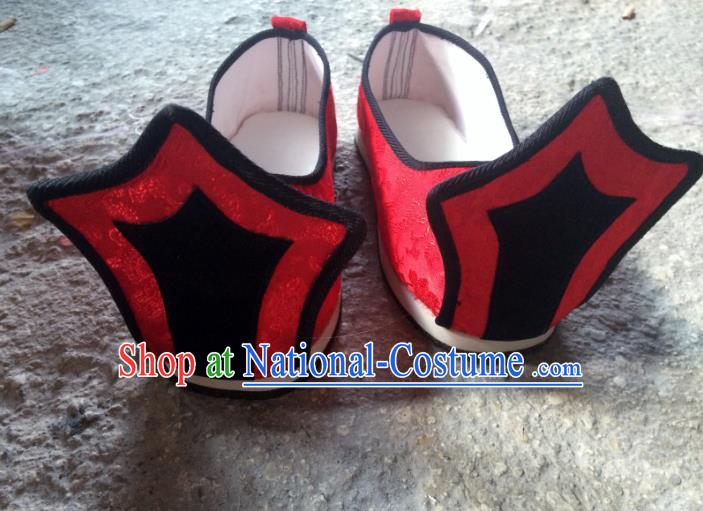 Traditional Handmade Chinese Han Dynasty Minister Shoes Hanfu Embroidery Red Wedding Shoes for Men