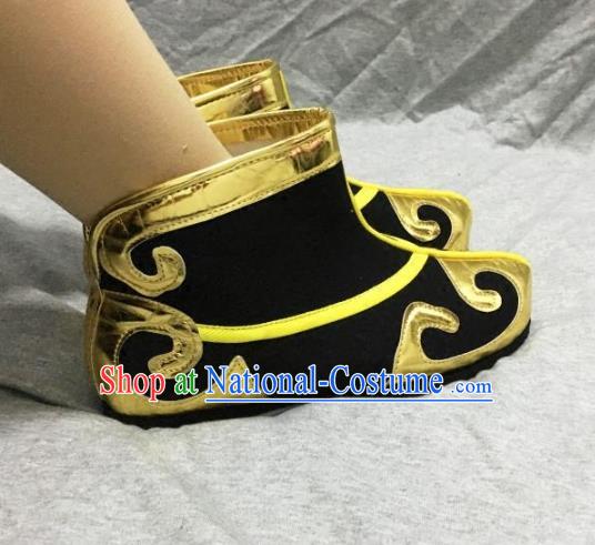 Traditional Handmade Chinese Peking Opera Takefu Black Boots Hanfu Handsome Monkey King Shoes for Men