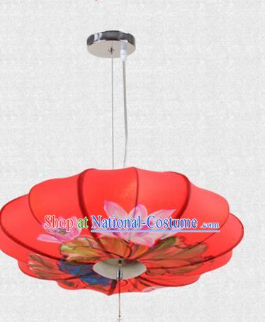 Traditional Chinese Handmade Painting Lotus Red Cloth Palace Lantern China Ceiling Palace Lamp