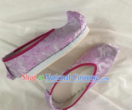 Traditional Chinese Ancient Princess Purple Satin Embroidered Shoes, China Handmade Hanfu Embroidery Shoes for Women