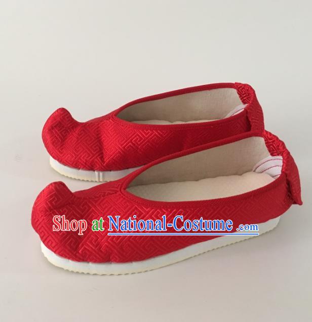 Traditional Chinese Ancient Princess Red Satin Embroidered Shoes, China Handmade Hanfu Embroidery Shoes for Women