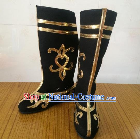 Traditional Chinese Ancient Peking Opera Takefu Embroidered Boots, China Handmade Hanfu Black Embroidery Shoes for Men