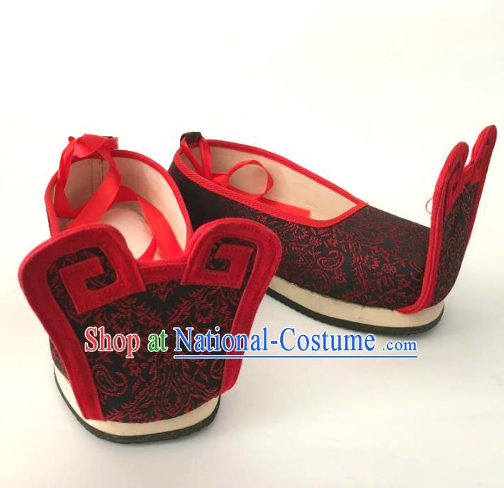 Traditional Chinese Ancient Han Dynasty Bridegroom Black Embroidered Shoes, China Handmade Hanfu Wedding Embroidery Shoes for Men