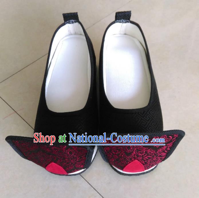 Traditional Chinese Ancient Han Dynasty Bridegroom Black Cloth Embroidered Shoes, China Handmade Hanfu Wedding Embroidery Shoes for Men