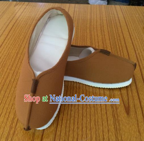 Traditional Chinese Ancient Han Dynasty Brown Cloth Shoes Monk Shoes, China Handmade Hanfu Shoes for Men