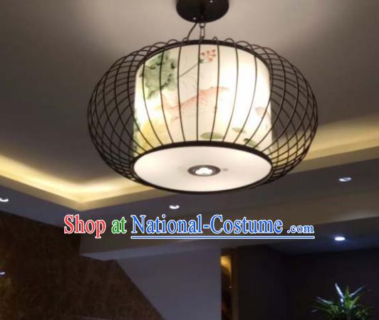 Traditional Chinese Handmade Painting Lotus Bird Palace Lantern China Ceiling Palace Lamp