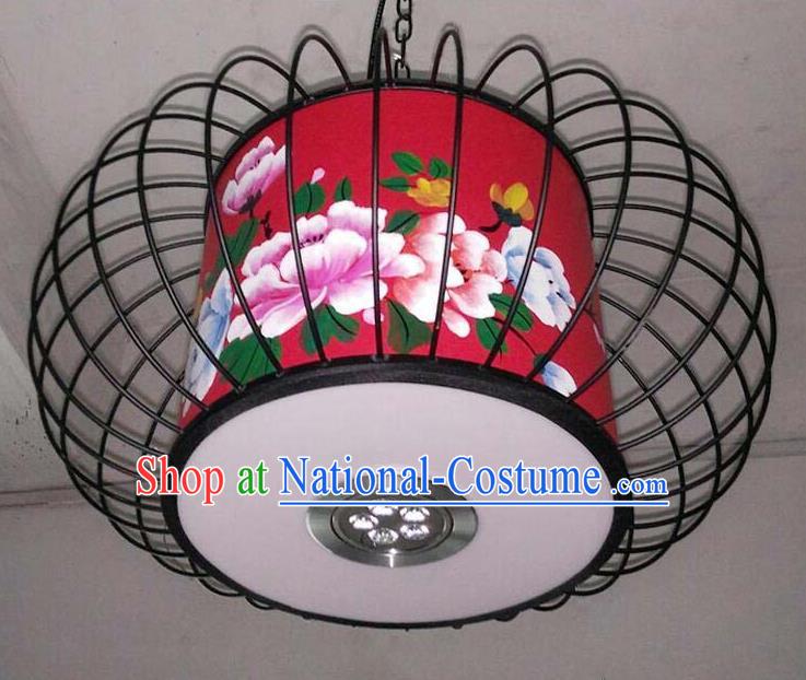 Traditional Chinese Handmade Painting Flowers Red Palace Lantern China Ceiling Palace Lamp