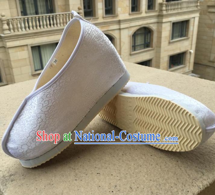 Traditional Chinese Ancient Princess White Satin Shoes, China Handmade Hanfu Shoes for Women