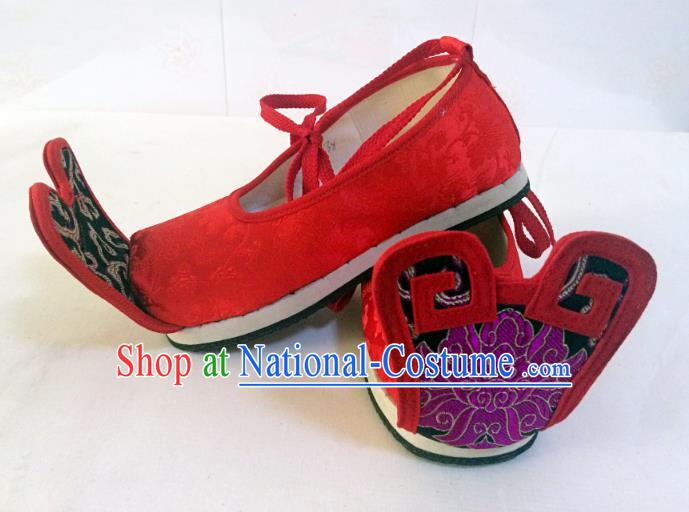 Traditional Chinese Ancient Han Dynasty Wedding Embroidered Shoes, China Handmade Hanfu Embroidery Red Shoes for Men