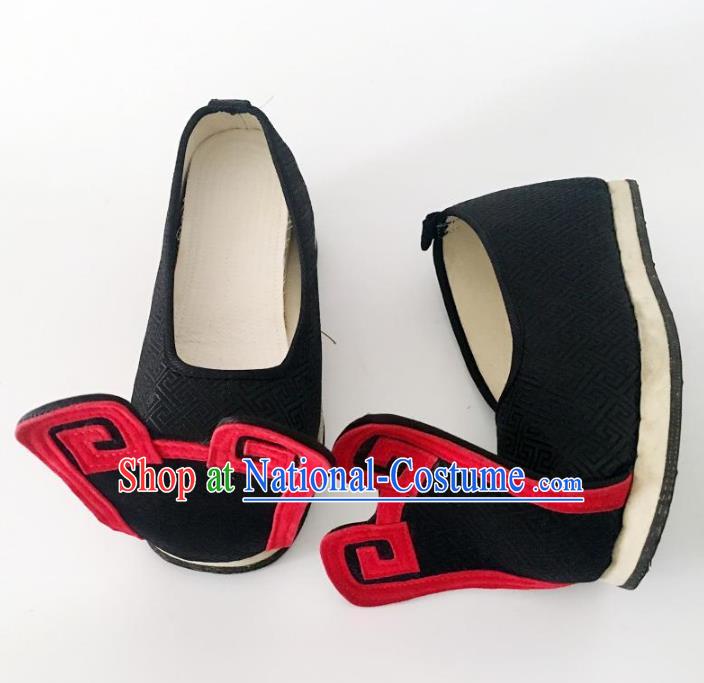 Traditional Chinese Ancient Han Dynasty Wedding Embroidered Shoes, China Handmade Hanfu Embroidery Black Shoes for Men