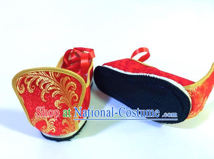 Traditional Chinese Ancient Han Dynasty Wedding Embroidered Shoes, China Handmade Hanfu Embroidery Red Shoes for Men