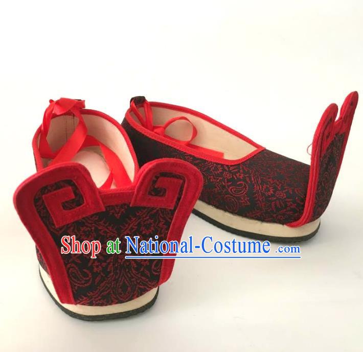 Traditional Chinese Ancient Han Dynasty Wedding Embroidered Shoes, China Handmade Hanfu Embroidery Black Shoes for Men