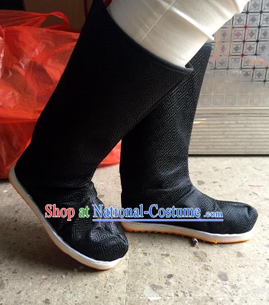 Traditional Chinese Ancient Black Officer Boots, China Handmade Peking Opera Hanfu Embroidery Shoes for Men