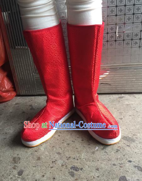 Traditional Chinese Ancient Red Officer Boots, China Handmade Peking Opera Hanfu Embroidery Shoes for Men