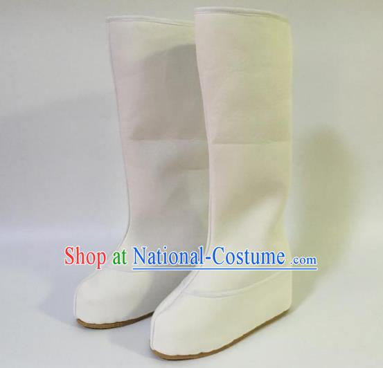 Traditional Chinese Ancient White Cloth Officer Boots, China Handmade Peking Opera Swordsman Hanfu Embroidery Shoes for Men