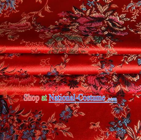 Chinese Royal Palace Traditional Costume Pattern Design Red Satin Brocade Fabric, Chinese Ancient Clothing Drapery Hanfu Cheongsam Material