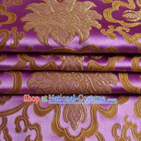 Chinese Royal Palace Traditional Costume Pattern Design Purple Satin Brocade Fabric, Chinese Ancient Clothing Drapery Hanfu Cheongsam Material