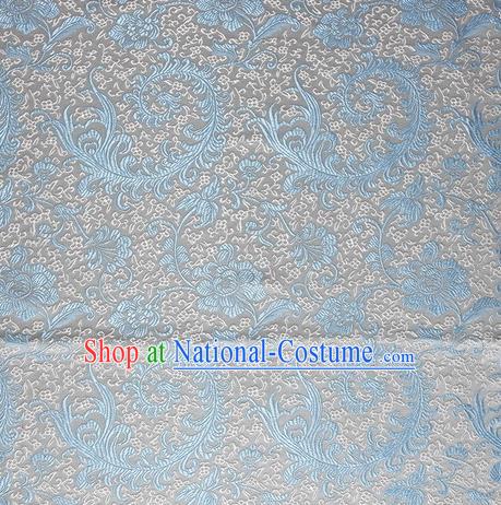 Chinese Royal Palace Traditional Costume Blue Pattern Satin Brocade Fabric, Chinese Ancient Clothing Drapery Hanfu Cheongsam Material