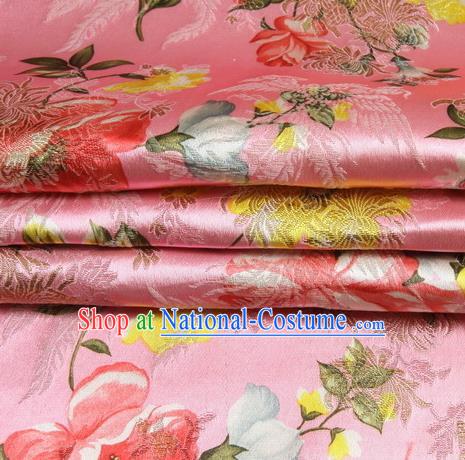 Chinese Royal Palace Traditional Costume Peony Pattern Pink Satin Brocade Fabric, Chinese Ancient Clothing Drapery Hanfu Cheongsam Material