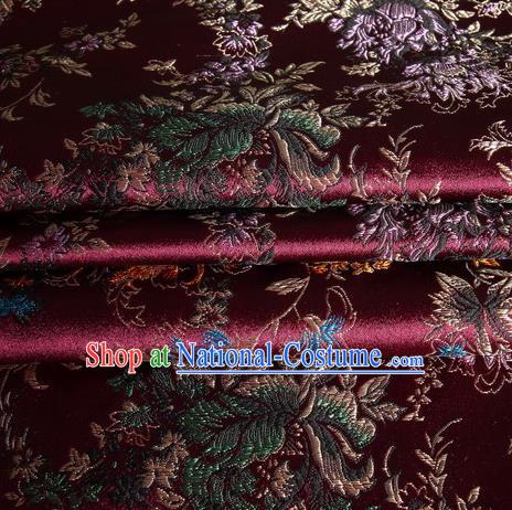 Chinese Royal Palace Traditional Costume Amaranth Satin Brocade Fabric, Chinese Ancient Clothing Drapery Hanfu Cheongsam Material