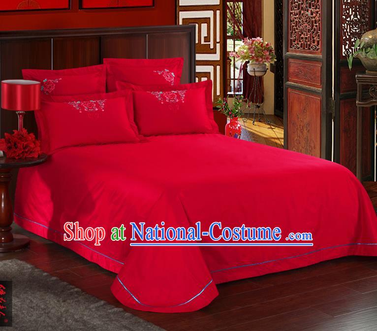 Traditional Chinese Style Wedding Bedding Article Embroidery Dragon and Phoenix Sheet and Duvet Cover Red Textile Bedding Suit