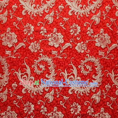 Chinese Royal Palace Traditional Costume Phoenix Flower Pattern Red Satin Brocade Fabric, Chinese Ancient Clothing Drapery Hanfu Cheongsam Material