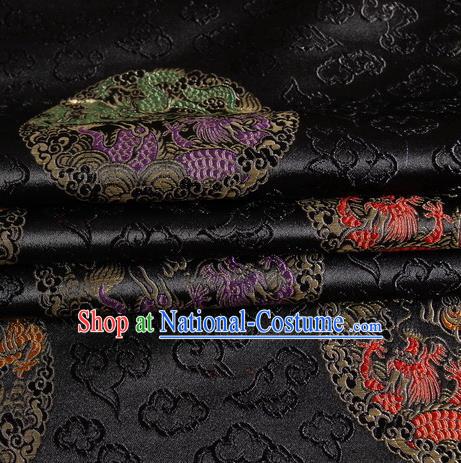 Chinese Royal Palace Traditional Costume Dragon Pattern Black Satin Brocade Fabric, Chinese Ancient Clothing Drapery Hanfu Cheongsam Material