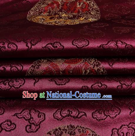 Chinese Royal Palace Traditional Costume Dragon Pattern Amaranth Satin Brocade Fabric, Chinese Ancient Clothing Drapery Hanfu Cheongsam Material