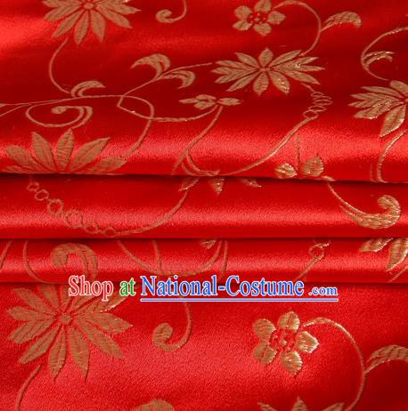 Chinese Royal Palace Traditional Costume Lotus Pattern Red Satin Brocade Fabric, Chinese Ancient Clothing Drapery Hanfu Cheongsam Material