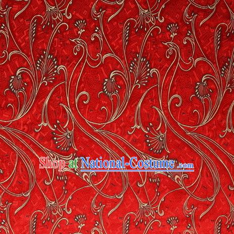 Chinese Royal Palace Traditional Costume Peacock Pattern Red Satin Brocade Fabric, Chinese Ancient Clothing Drapery Hanfu Cheongsam Material