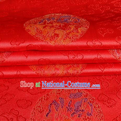 Chinese Royal Palace Traditional Costume Dragon Pattern Red Satin Brocade Fabric, Chinese Ancient Clothing Drapery Hanfu Cheongsam Material