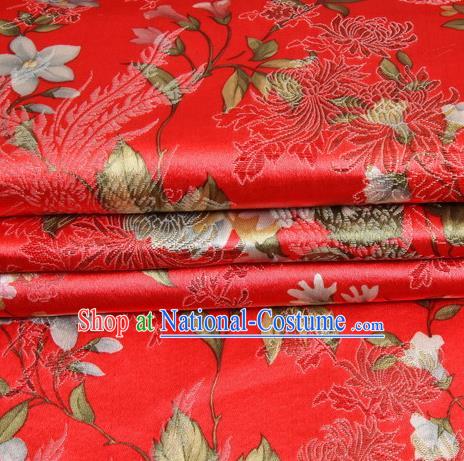 Chinese Royal Palace Traditional Costume Peony Pattern Red Satin Brocade Fabric, Chinese Ancient Clothing Drapery Hanfu Cheongsam Material