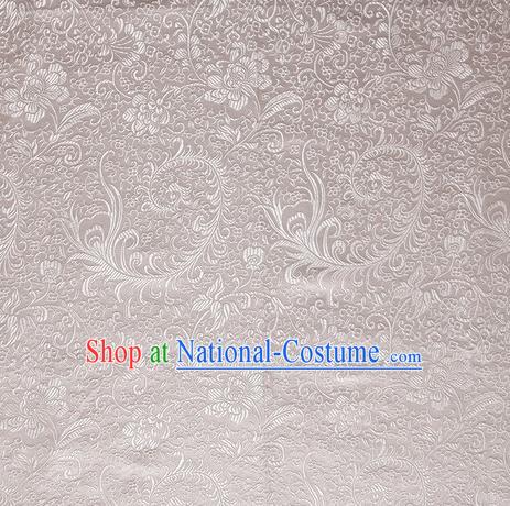 Chinese Royal Palace Traditional Costume Phoenix Flower Pattern White Satin Brocade Fabric, Chinese Ancient Clothing Drapery Hanfu Cheongsam Material