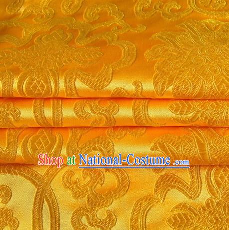 Chinese Royal Palace Traditional Costume Rich Pattern Golden Satin Brocade Fabric, Chinese Ancient Clothing Drapery Hanfu Cheongsam Material