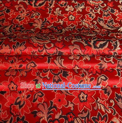 Chinese Royal Palace Traditional Costume Morning Glory Pattern Red Satin Brocade Fabric, Chinese Ancient Clothing Drapery Hanfu Cheongsam Material