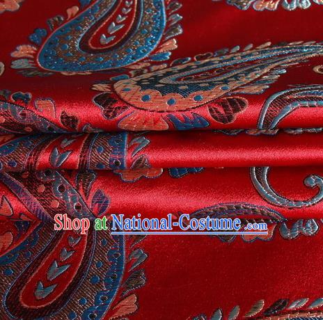 Chinese Royal Palace Traditional Costume Paisley Pattern Red Satin Brocade Fabric, Chinese Ancient Clothing Drapery Hanfu Cheongsam Material