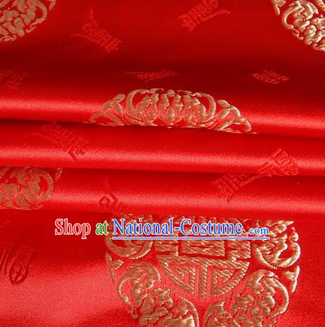 Chinese Royal Palace Traditional Costume Fu Character Pattern Red Satin Brocade Fabric, Chinese Ancient Clothing Drapery Hanfu Cheongsam Material