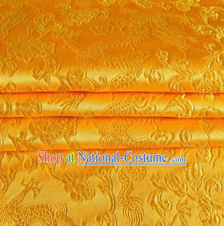 Chinese Royal Palace Traditional Costume Dragon Pattern Golden Satin Brocade Fabric, Chinese Ancient Clothing Drapery Hanfu Cheongsam Material