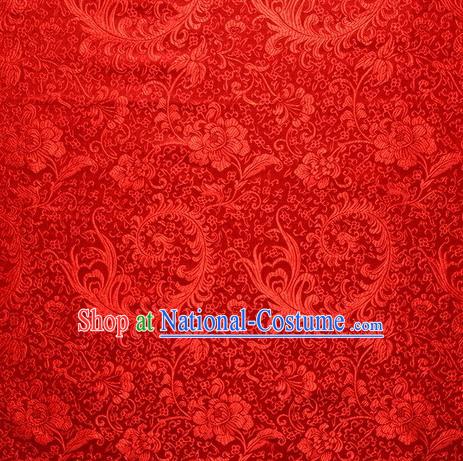 Chinese Royal Palace Traditional Costume Pteris Pattern Red Satin Brocade Fabric, Chinese Ancient Clothing Drapery Hanfu Cheongsam Material