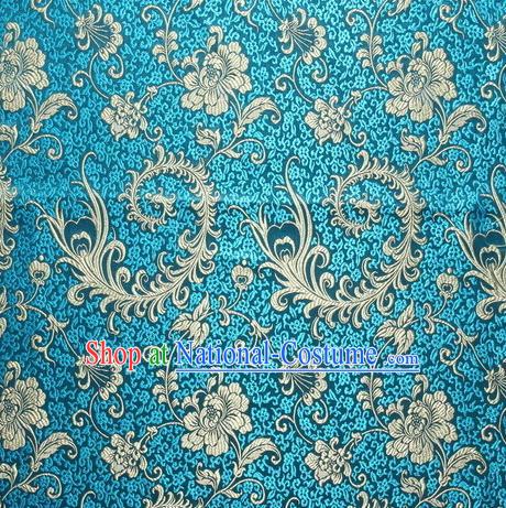 Chinese Royal Palace Traditional Costume Pteris Pattern Blue Satin Brocade Fabric, Chinese Ancient Clothing Drapery Hanfu Cheongsam Material